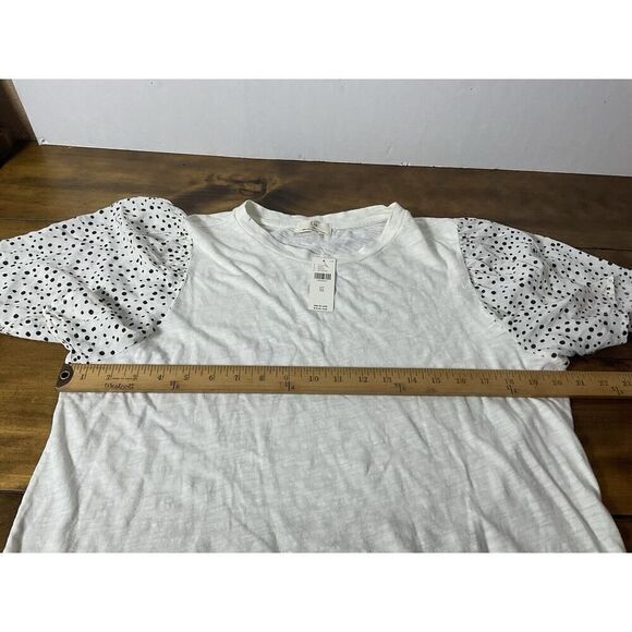 Anthropologie T.La Flutter Sleeve Knit Top White Woven Polka Dot Sleeves XL NWT - Picture 7 of 10